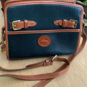 Rare Vintage Dooney and Bourke AWL Crossbody Shoulder Purse Blue With Brown Trim